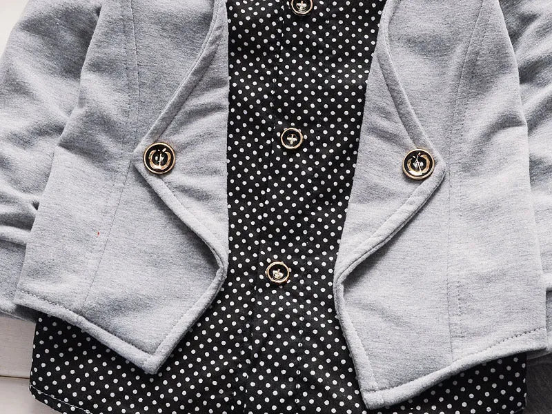 Toddler boys printed casual suit set with jacket and trousers in grey, navy blue, or red