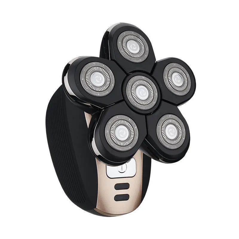 Smart digital men's five-head electric shaver with floating cutter head, USB charging, black colour