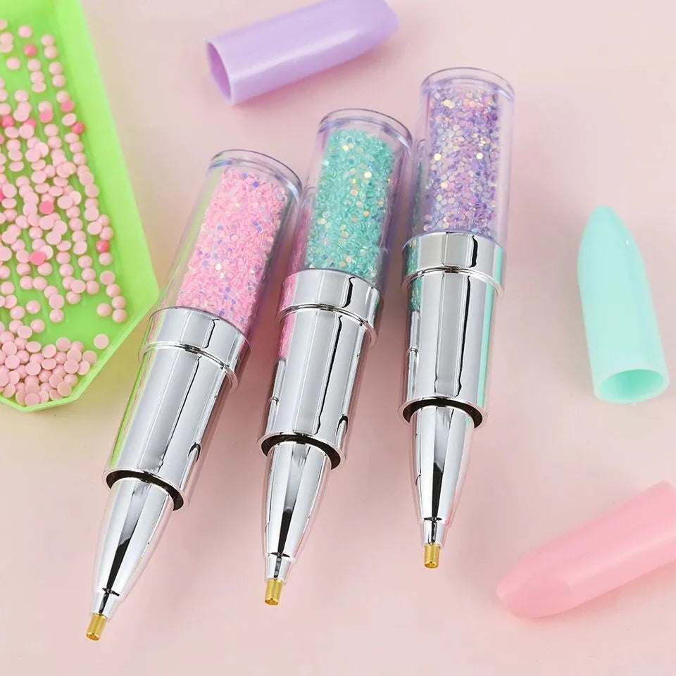 Diamond painting point drill pen tool in green, pink and purple colours