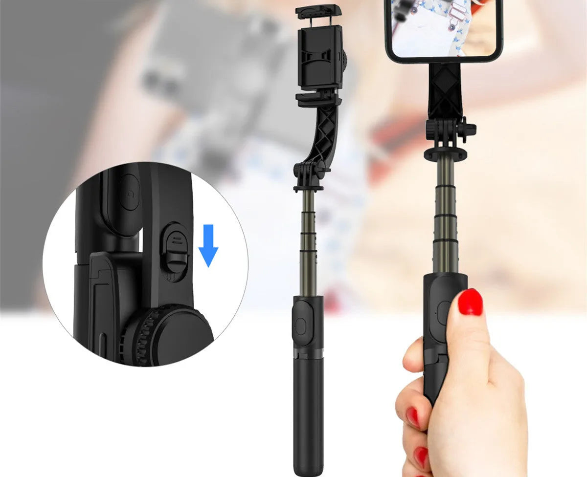 Black 3 in 1 Bluetooth selfie stick tripod and monopod with integrated bracket and 360 degree rotation