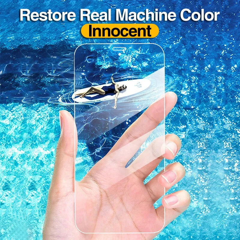 Four-pack of clear tempered glass screen protectors for iPhone with anti-blue light feature