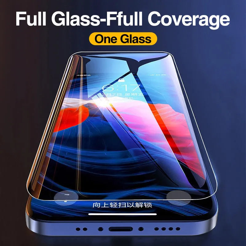 Four-pack of clear tempered glass screen protectors for iPhone with anti-blue light feature