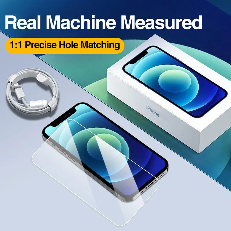 Four-pack of clear tempered glass screen protectors for iPhone with anti-blue light feature