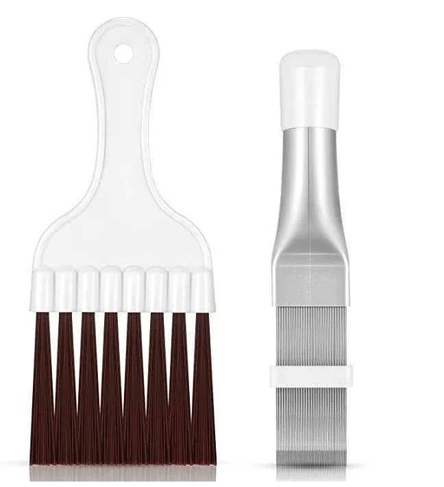 Stainless steel air conditioner fin comb and cleaning brush set for condenser maintenance