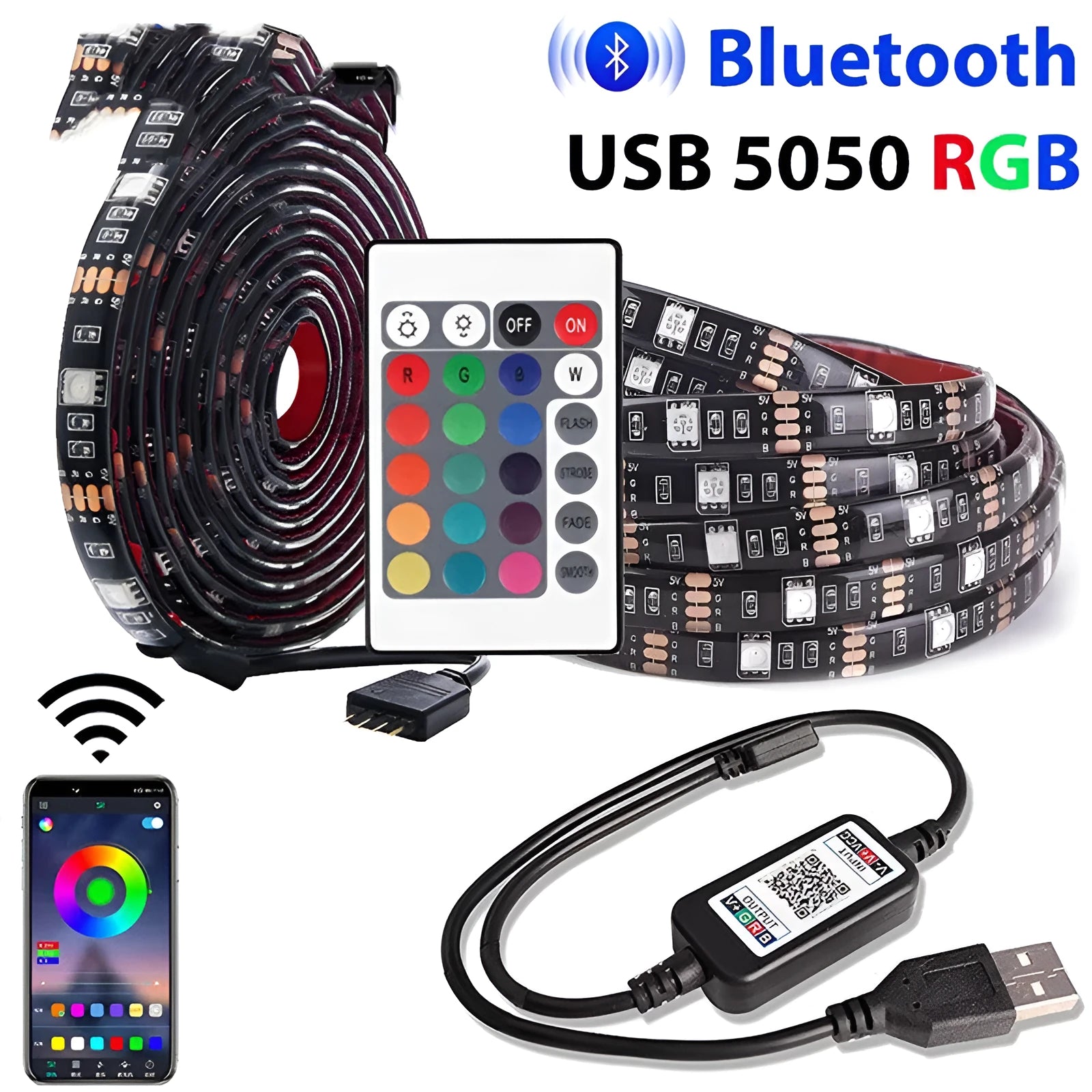 Bluetooth IR remote control TV background light LED strip with 30 LEDs per metre in 0.5m to 5m lengths