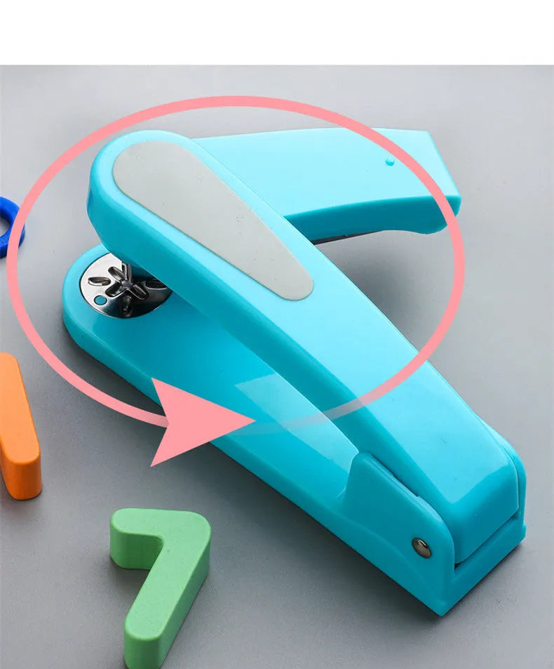 Black rotatable desktop stapler shown with head rotated, demonstrating 90mm deep throat for centre binding.