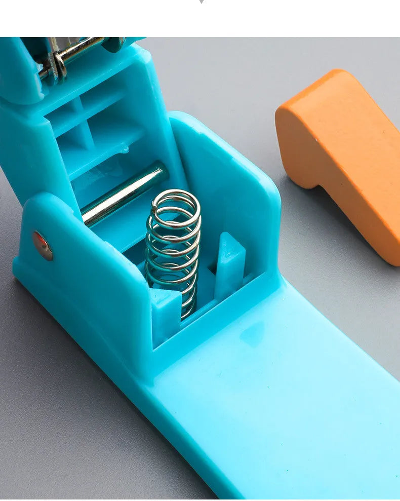 Rotatable student stapler in multiple colours showing 360-degree rotation and metal outlet.