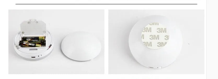 Two white wireless motion sensor LED lights for cabinets and hallways.