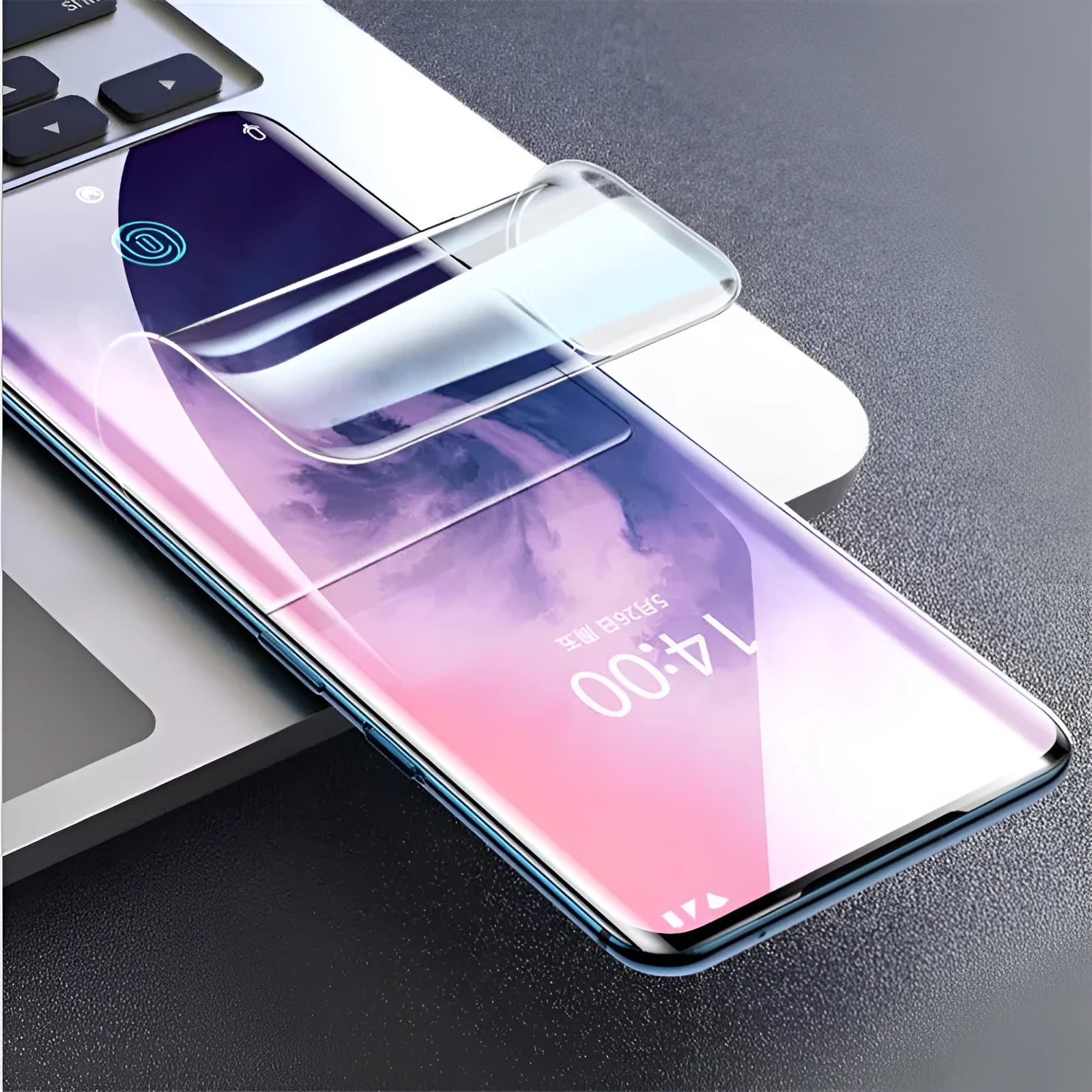 Three clear hydrogel screen protector films for Huawei and Honor phones on a white background.