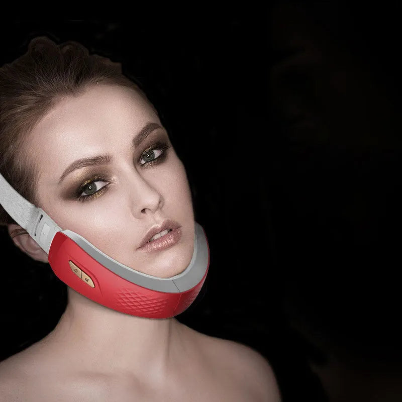 Micro-current high-frequency face-lifting device with colour light, ABS silicone shell, rechargeable, in red