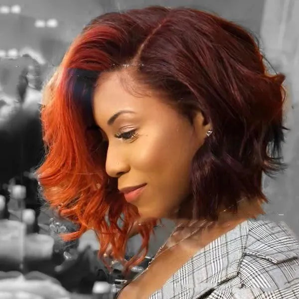 Short wavy brown synthetic wig with long side part bangs, 50cm, heat resistant fibre