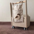 Khaki cotton linen bedside storage bag with plastic hanging hook for wall mounting