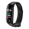 M3 smart fitness bracelet with colour screen showing heart rate data on a wrist.