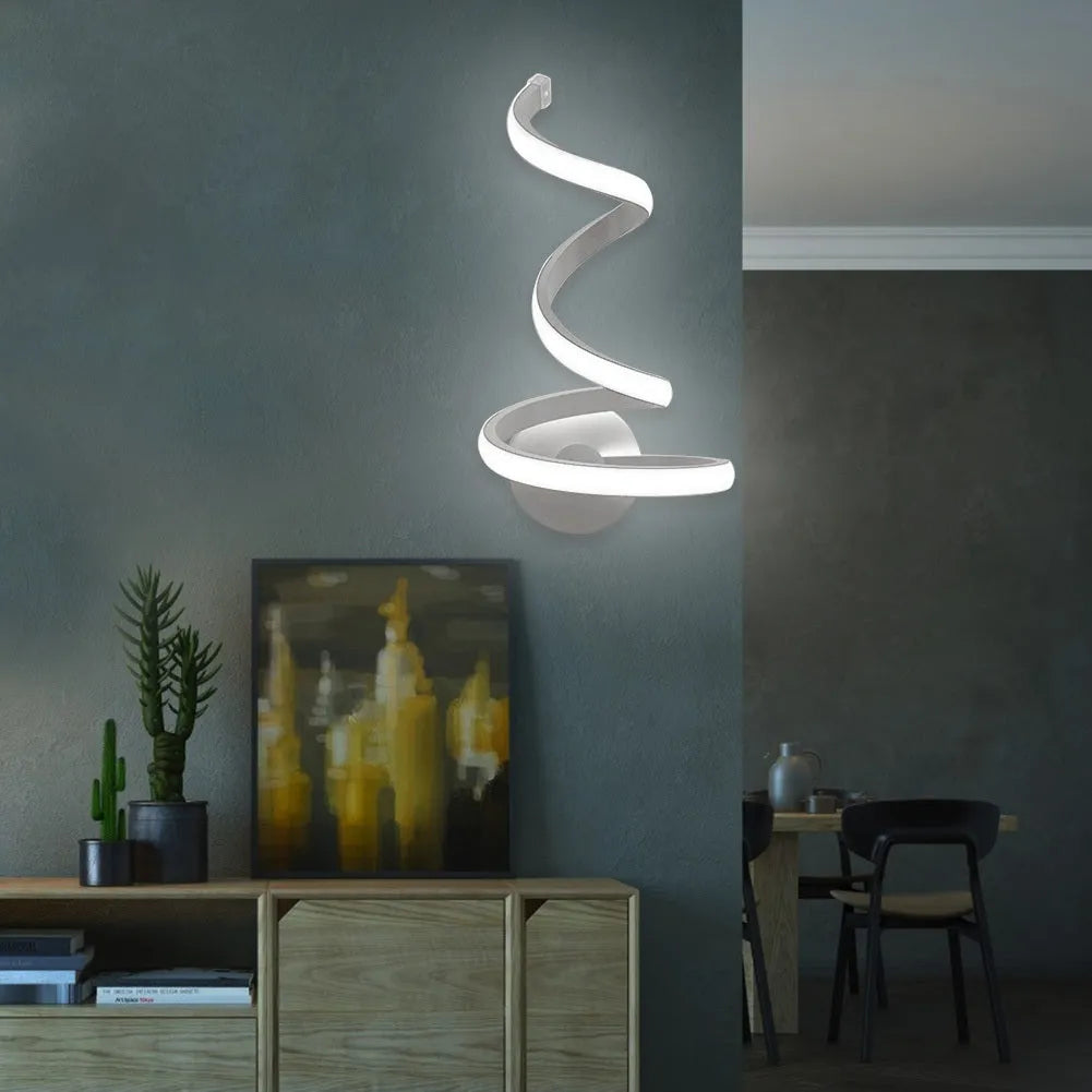 Modern aluminium LED wall lamp with outer snake style design and dual colour temperature options