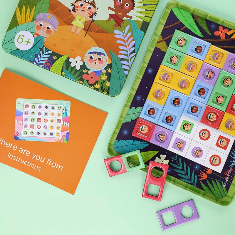 Magnetic glue butt bump reasoning logic table game for children with silicone game chess pieces in colour box packaging.