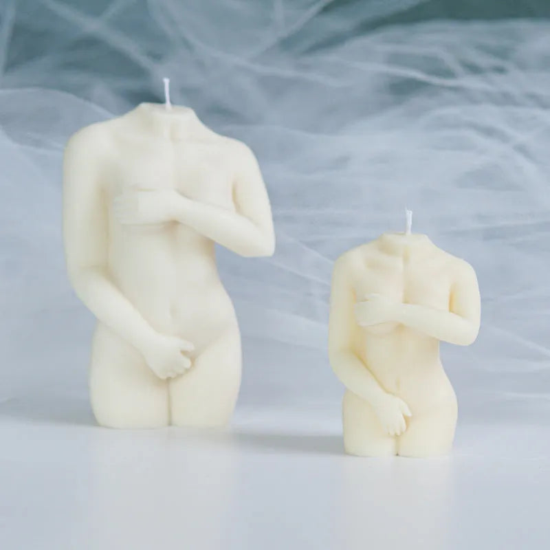 Silicone mould for making female body shaped candles, soaps, or cake decorations in three shy female silhouette designs.