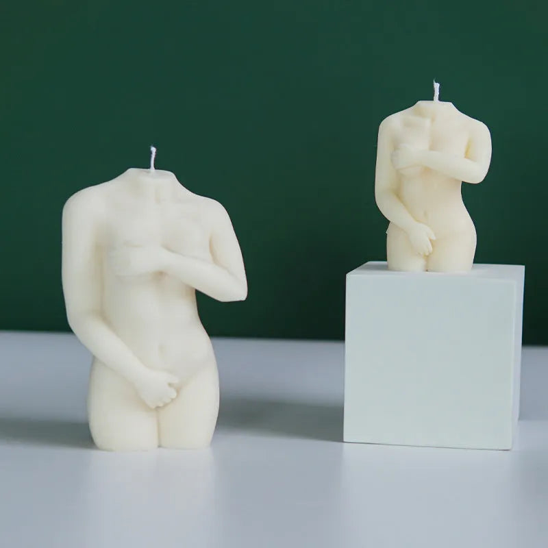 Silicone mould for making female body shaped candles, soaps, or cake decorations in three shy female silhouette designs.