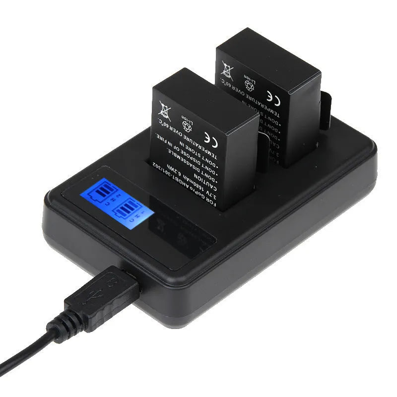 Black ABS Gopro Hero 3 3+ LCD dual-charger charger with power display
