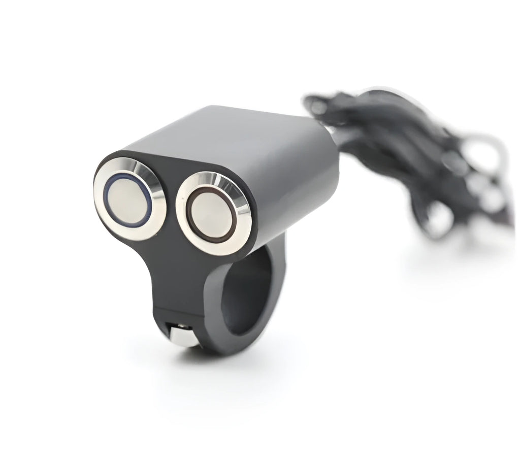 Black Bosmaa MK32L self-locking motorcycle switch for angel eyes and fog lights on a neutral background