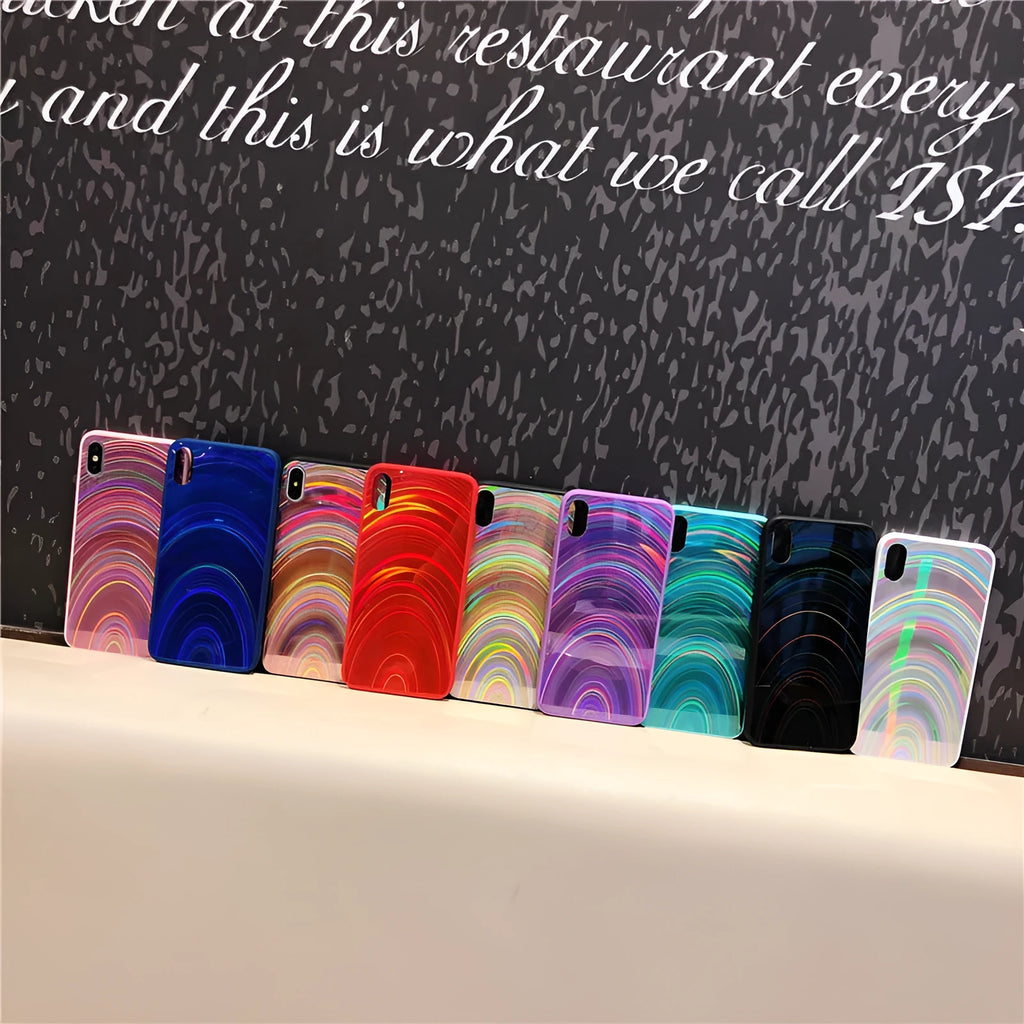 A 3D rainbow glitter gradient back cover case for a smartphone, showing its full-coverage design and sparkling finish.