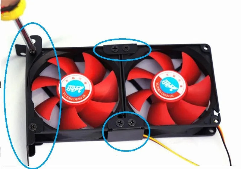 Steel graphics card cooling fan bracket for mounting 8cm or 9cm case fans.