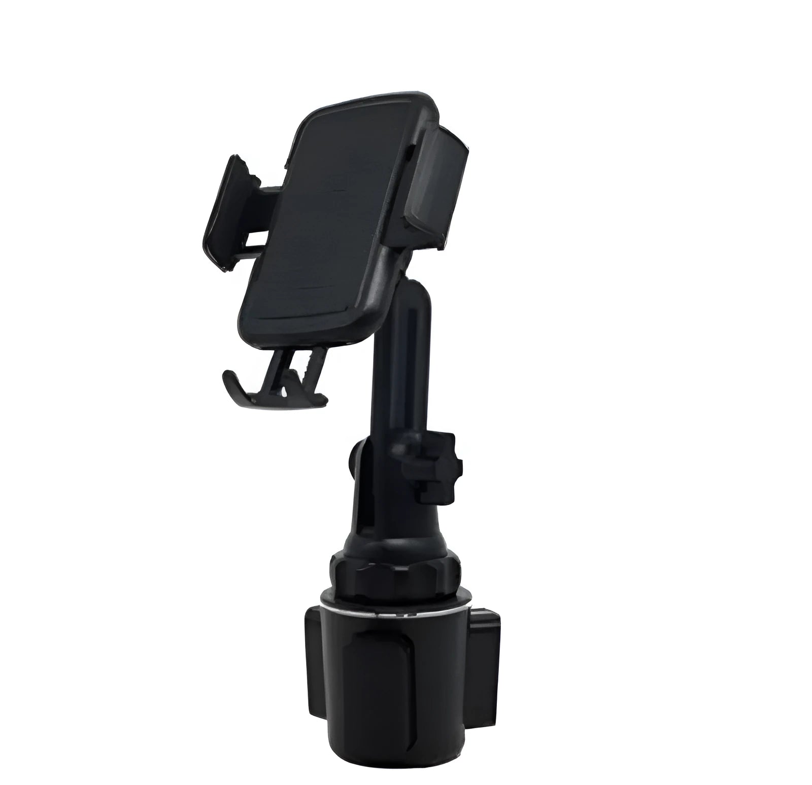 Black ABS car phone holder with 360-degree rotation and adjustable height on a car vent.