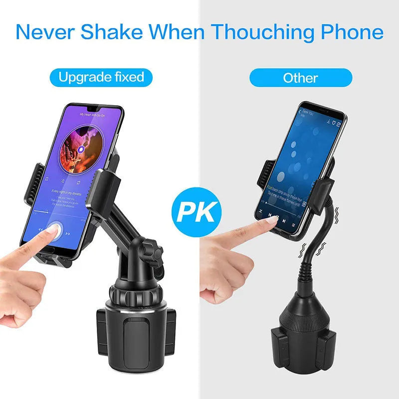Black ABS car phone holder with 360-degree rotation and adjustable height on a car vent.