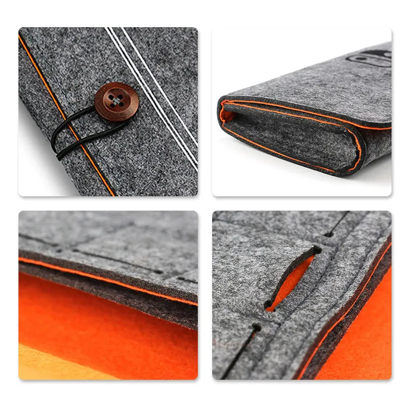 Black felt pouch for Nintendo Switch with game card slots and double layer storage design