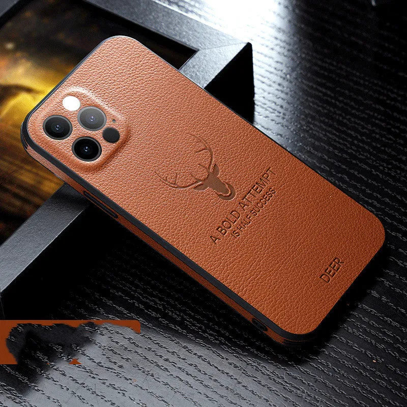 Leather texture square frame protective case for iPhone in multiple colour options