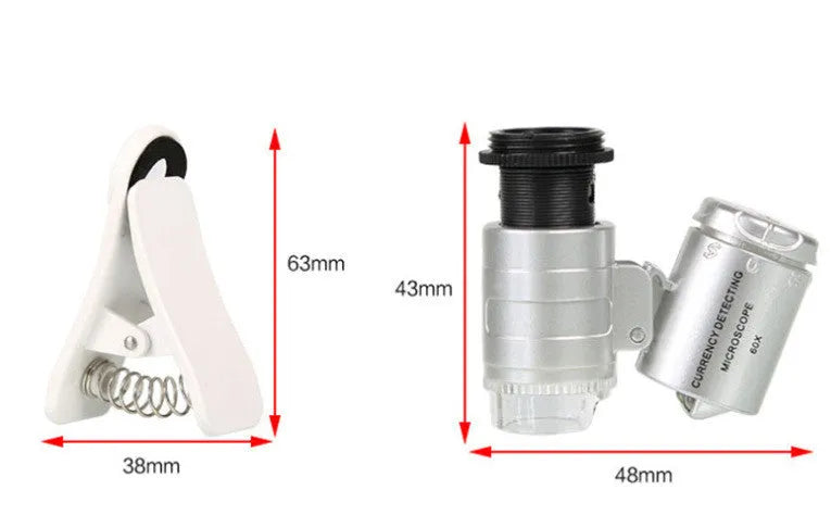 White plastic 60x universal clip mobile phone magnifier for spot observation