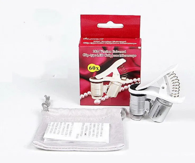 White plastic 60x universal clip mobile phone magnifier for spot observation
