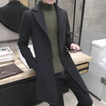 Men's mid-length woolen windbreaker coat in cotton blend, available in black, dark grey, wine red and army green, sizes M to 5XL