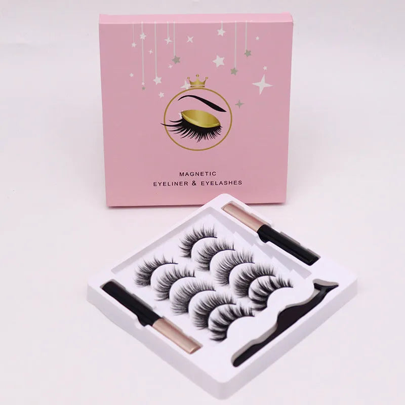 Magnetic mink false eyelashes and waterproof eyeliner set with five magnetic adsorption processes