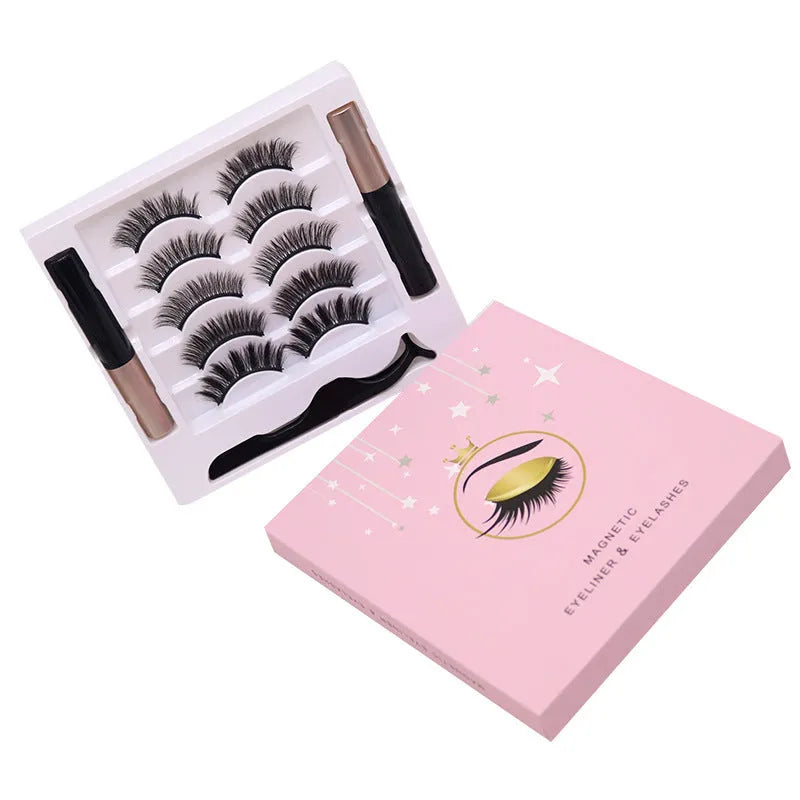 Magnetic mink false eyelashes and waterproof eyeliner set with five magnetic adsorption processes