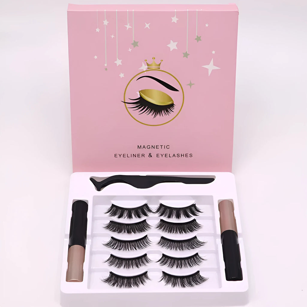Magnetic mink false eyelashes and waterproof eyeliner set with five magnetic adsorption processes