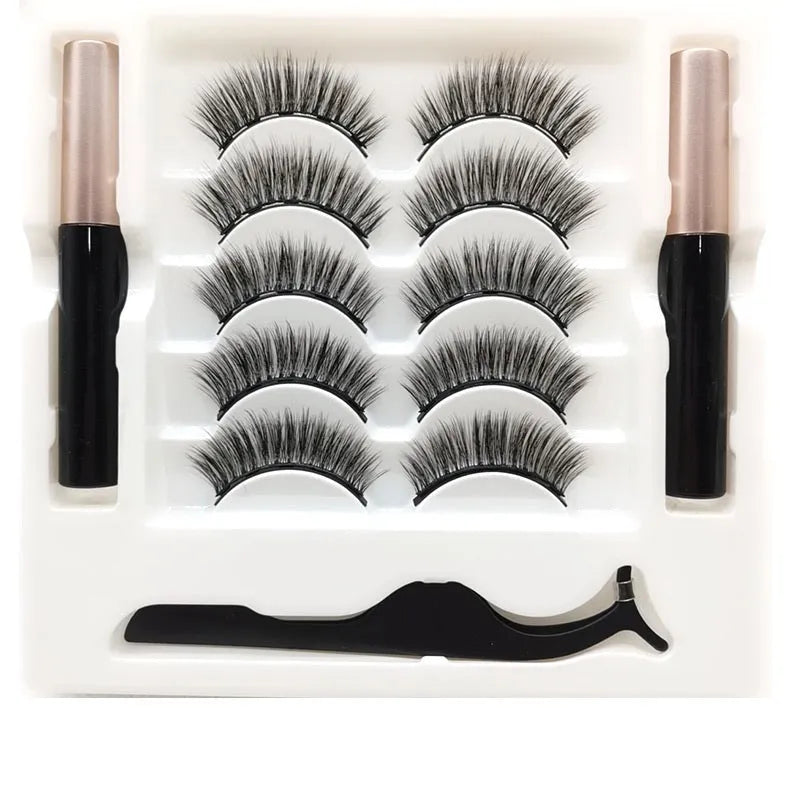 Magnetic mink false eyelashes and waterproof eyeliner set with five magnetic adsorption processes