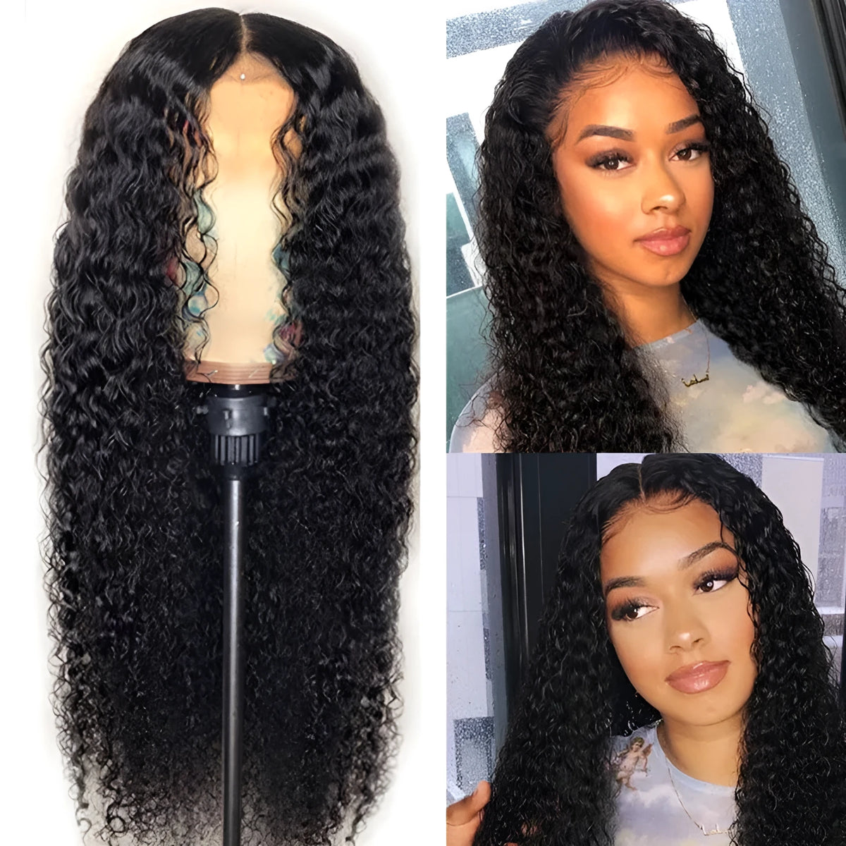Long curly synthetic wig with corn perm style in black, light brown, or dark brown high temperature fibre