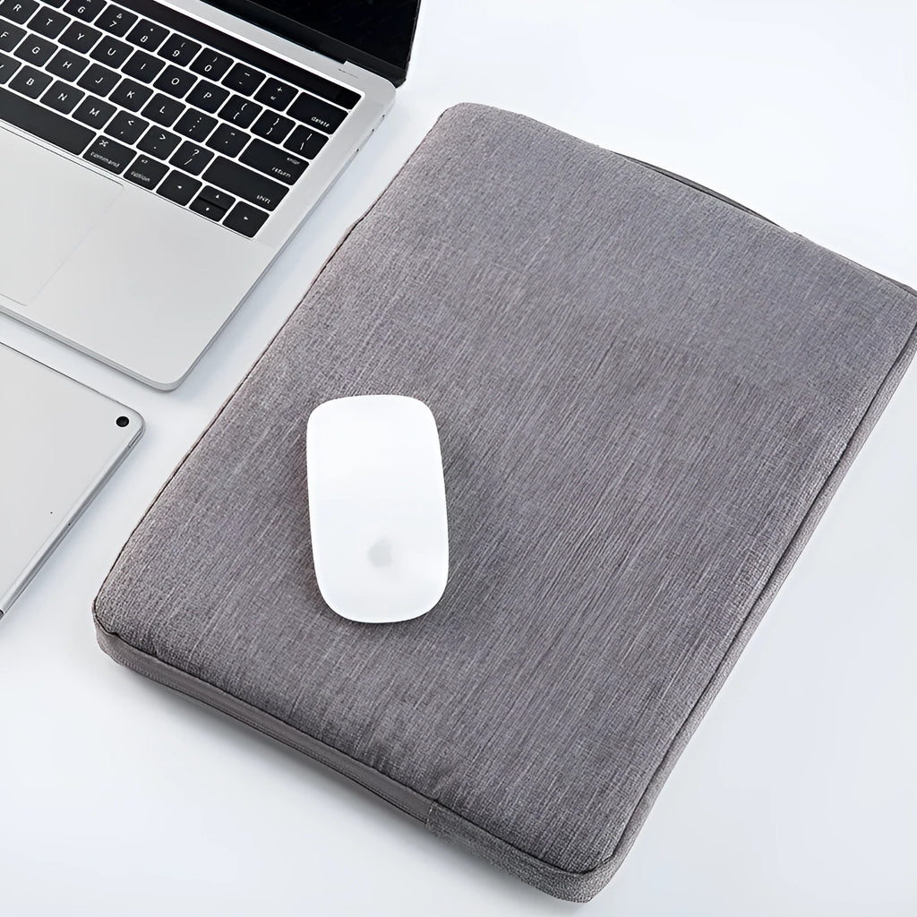 Polyester laptop sleeve bag in black, 13 inch size, with zipper closure and telescopic handle