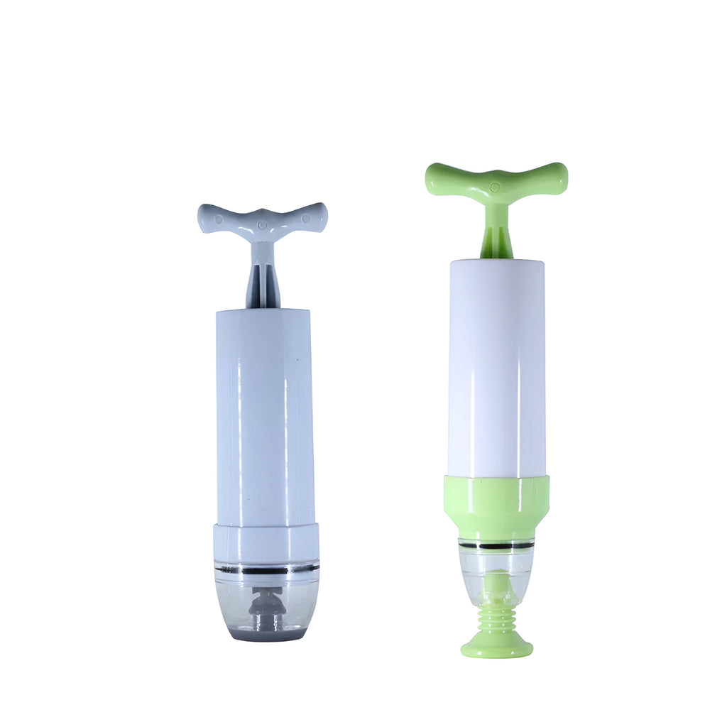 Green and grey manual vacuum compression storage bag with a hand pump for removing air.
