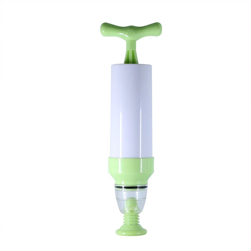Green and grey manual vacuum compression storage bag with a hand pump for removing air.