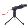 Black wired desktop PC microphone with a 13.3cm body mounted on a silver metal clip, showing a 1.85m coiled cable.