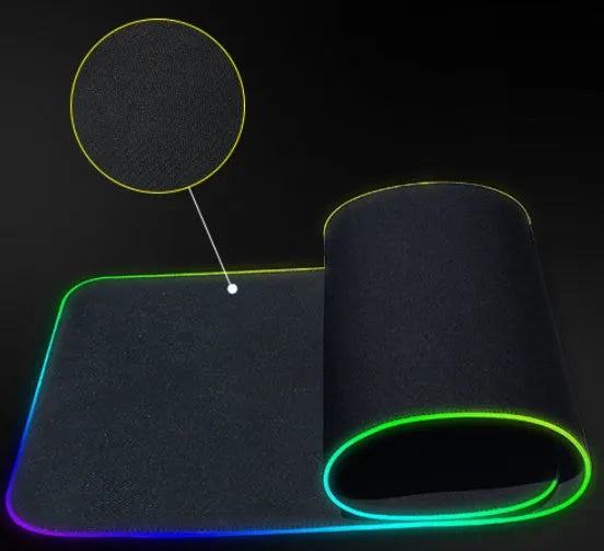 Black illuminated mouse pad 800x300x4mm with non-slip rubber base and USB hub on all sides