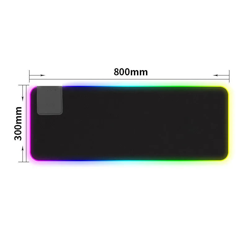 Black illuminated mouse pad 800x300x4mm with non-slip rubber base and USB hub on all sides