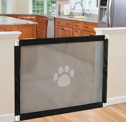 Black portable dog gate fence made of reinforced fibre and polyethylene, 80cm height