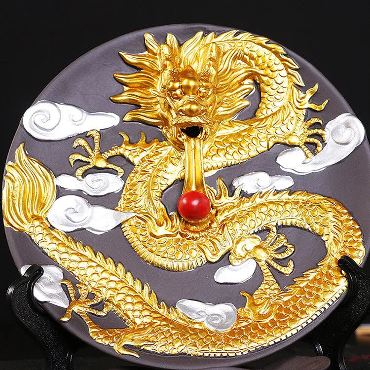 Ceramic backflow incense burner with Yellow Golden Dragon Plate finish and semi-manual craft detail