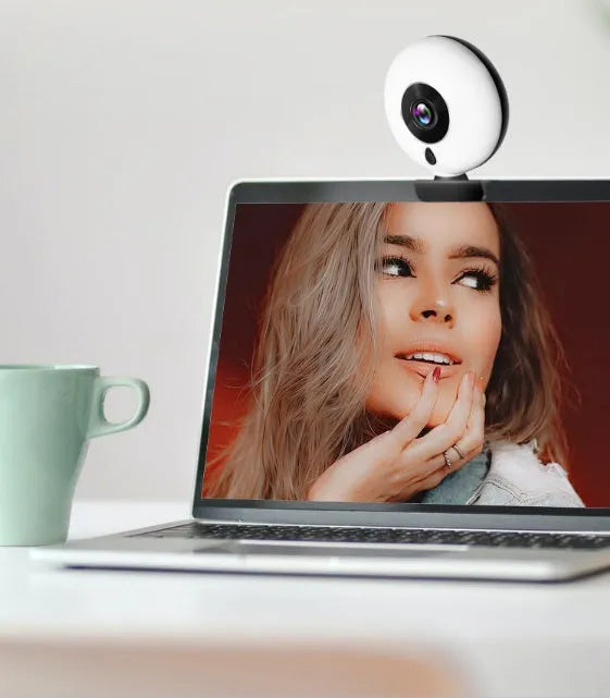 Black 2K HD USB webcam with drive-free PC connection, 12mm focal length, and 10m effective distance for live streaming.
