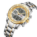 Business quartz men's watch with luminous display, stainless steel strap, 45.3mm round dial, blue colour variant