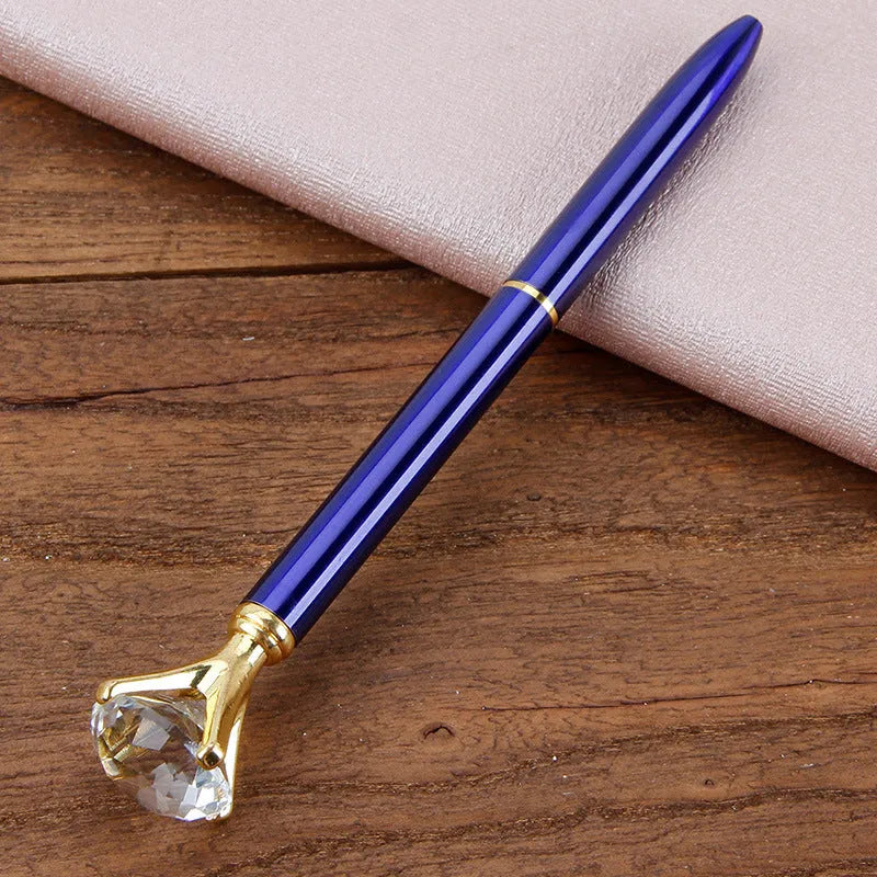 Metal rotating ballpoint pen with diamond crystal design, 1.0mm tip, 22g, in rose gold colour