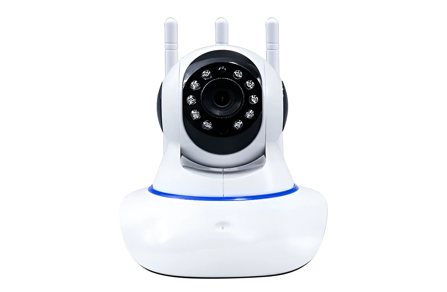 Intelligent 360-degree rotating wireless security camera with night vision and three antennas for home monitoring