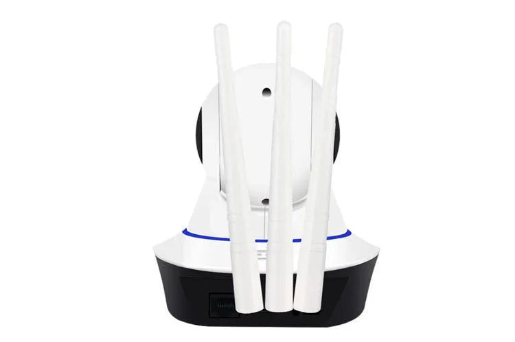 Intelligent 360-degree rotating wireless security camera with night vision and three antennas for home monitoring